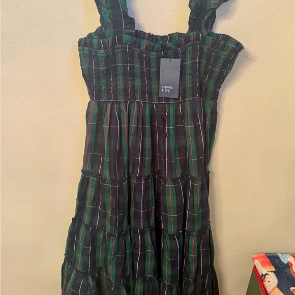 Green and Black Plaid Kids Dress by crown & ivy - Picture 1 of 2